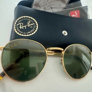 Ray-ban Chromance Polarized Sunglasses -  Round Gold frames